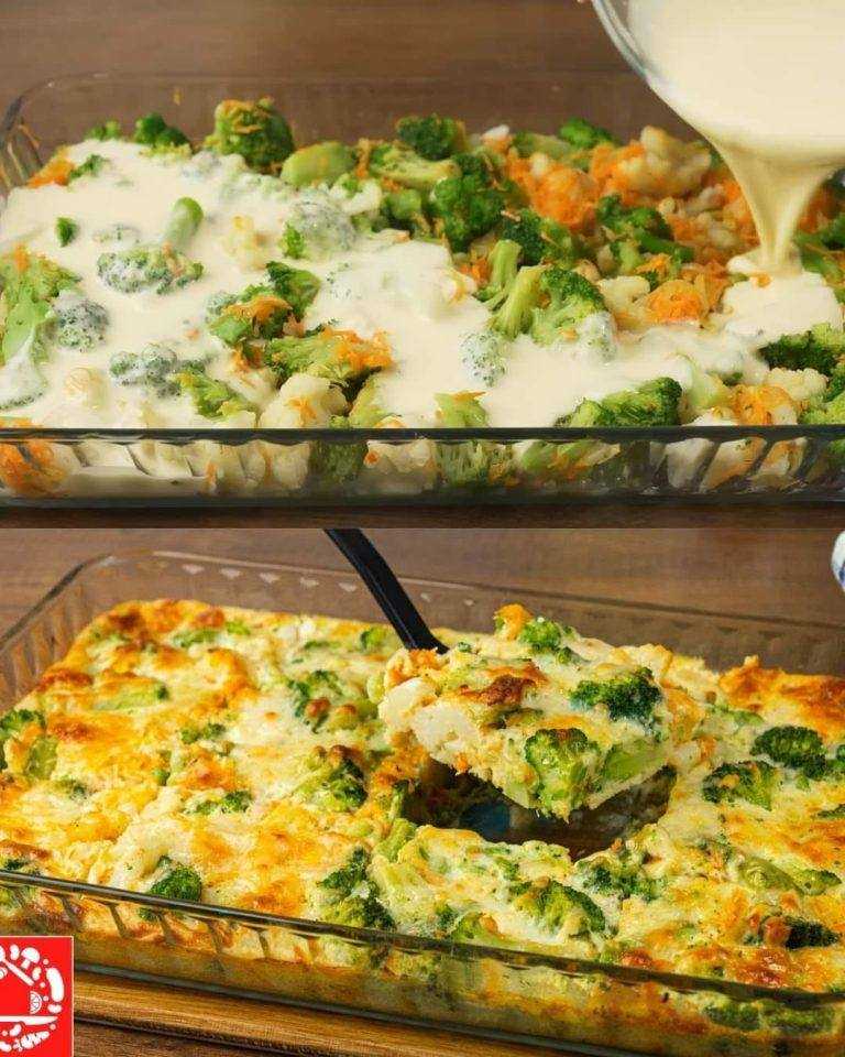 Creamy Baked Broccoli with Tomatoes and Kale
