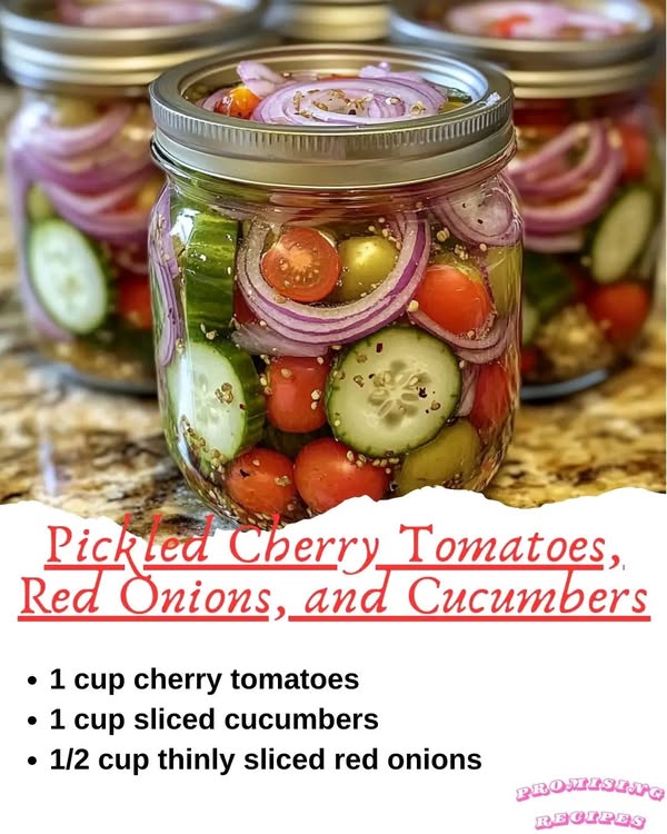 Pickled Cherry Tomatoes, Red Onions, and Cucumbers