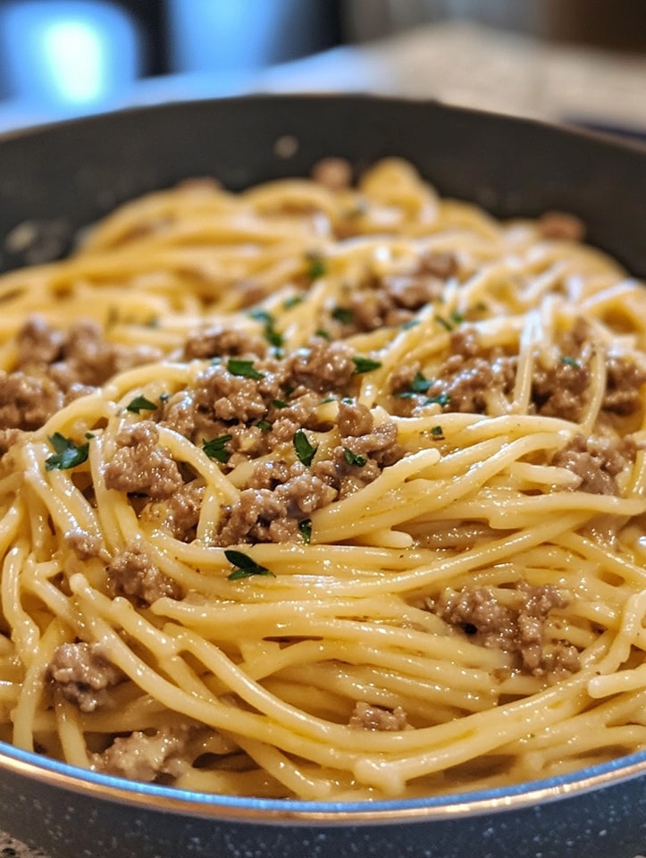 One-Pot Creamy Beef and Garlic Butter Pasta
