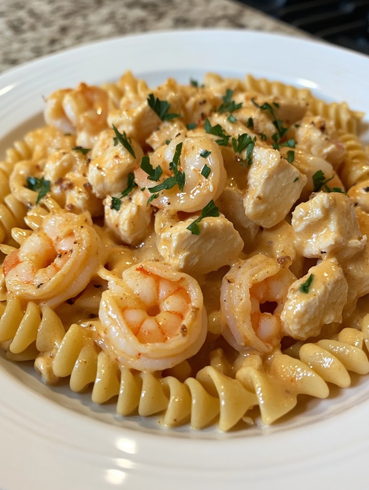 Creamy Cajun Shrimp and Chicken Pasta