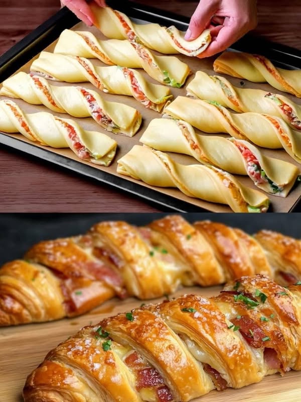 You only need 4 ingredients, puff pastry sticks with ham and cheese