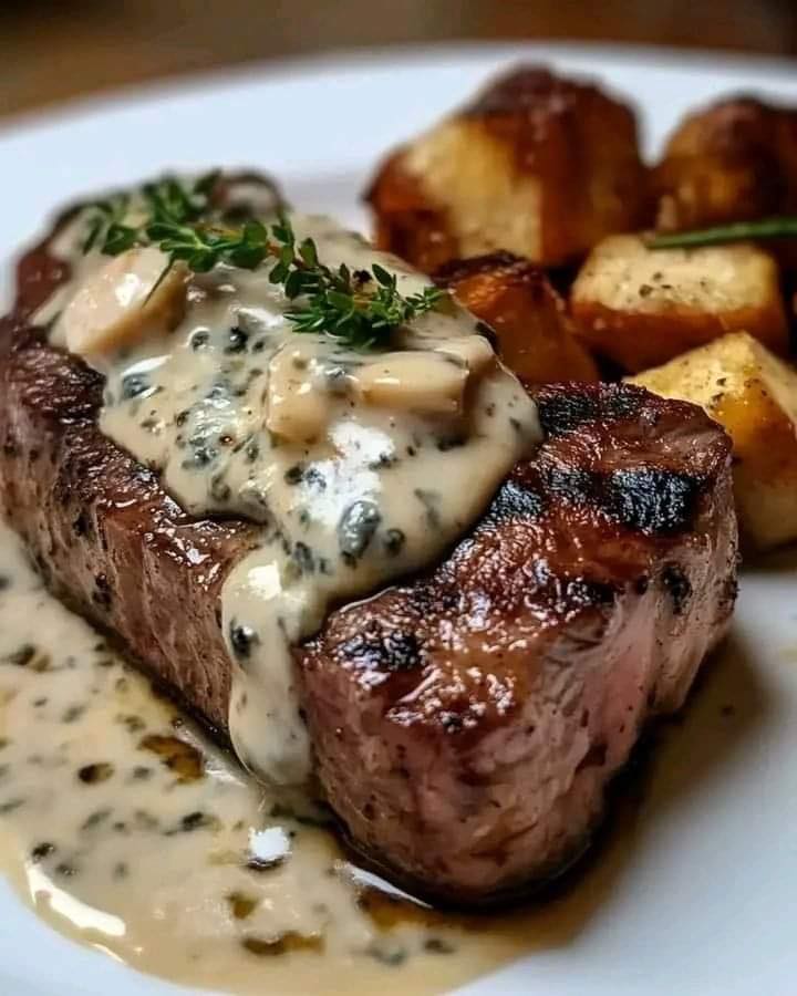 Savory Steak with Chicken & Creamy Blue Cheese Sauce